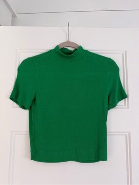 Babaton Kelly Green Mock Neck Short Sleeve Top